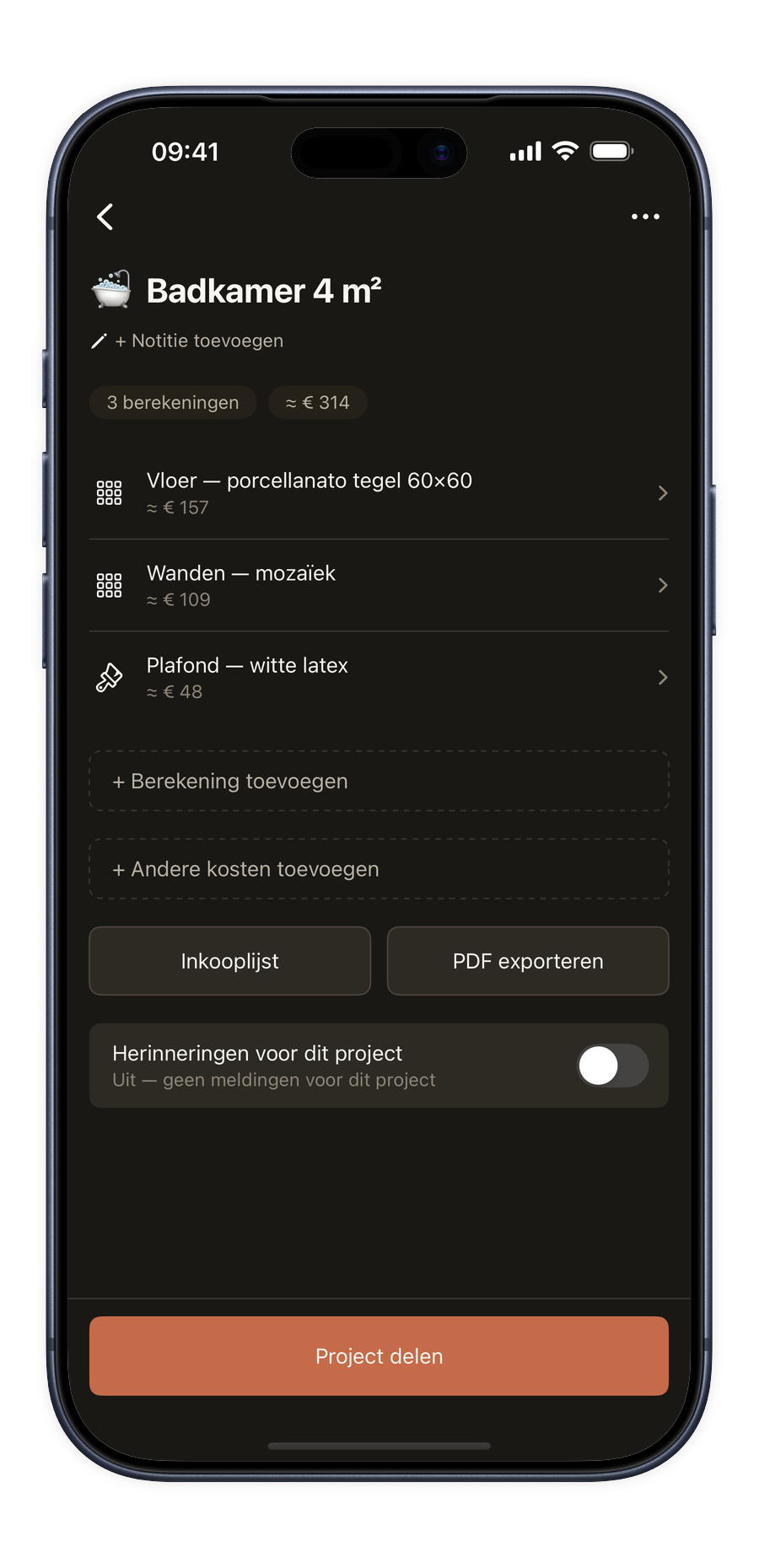Projectmodus in de Renoery-app